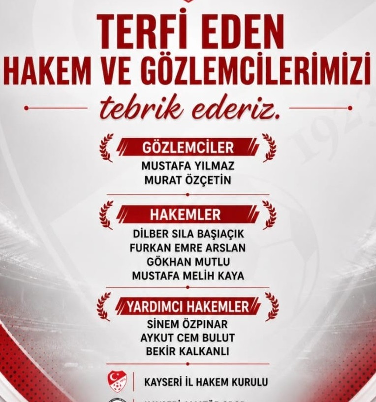 TERFİ EDEN GÖZLEMCİ VE HAKEMLERİMİZİ KUTLUYORUZ..